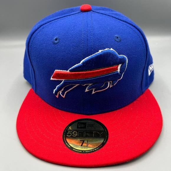 Buffalo Bills Hat Men 7 1/2 Blue Red 59Fifty New‎ Era NFL Fitted Cap - Picture 1 of 8